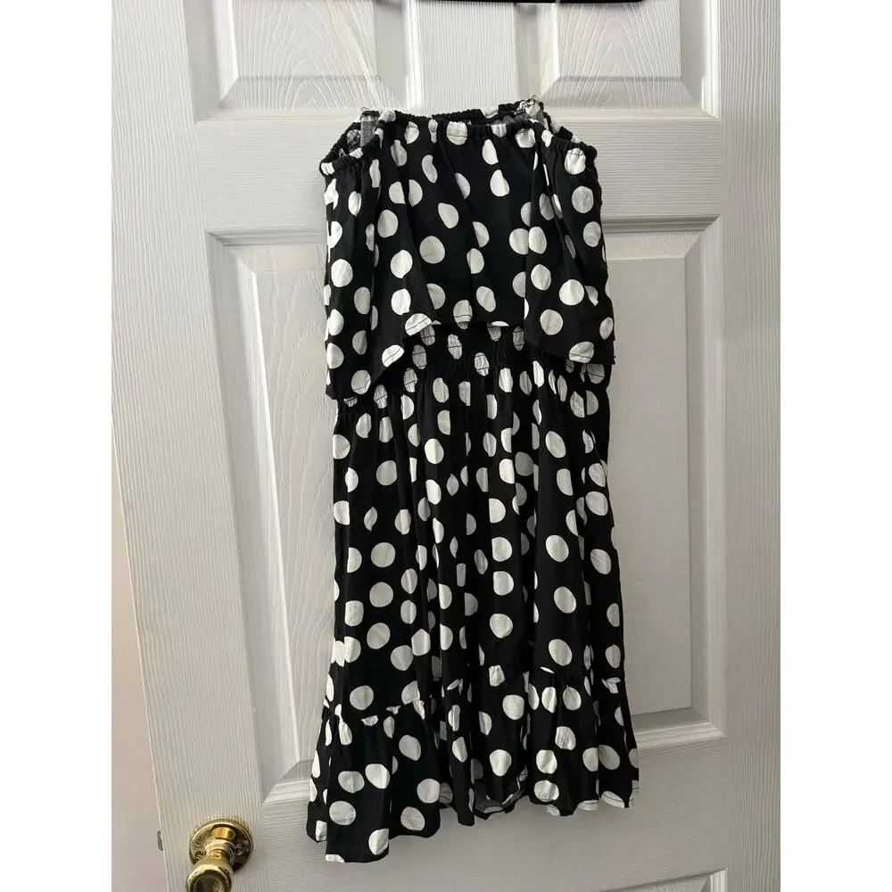 Black and White Polka Dot Strapless Dress By Xhilaration Size Medium - Picture 2 of 5